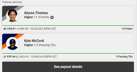 Underdog Fantasy entry for October 5, 2024