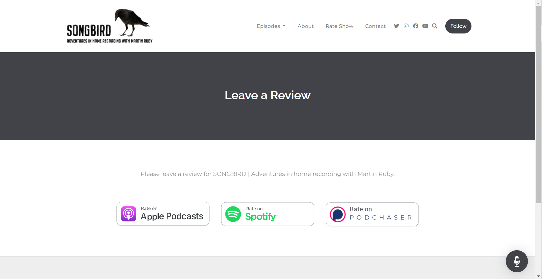 SONGBIRD | Adventures in home recording with Martin Ruby website