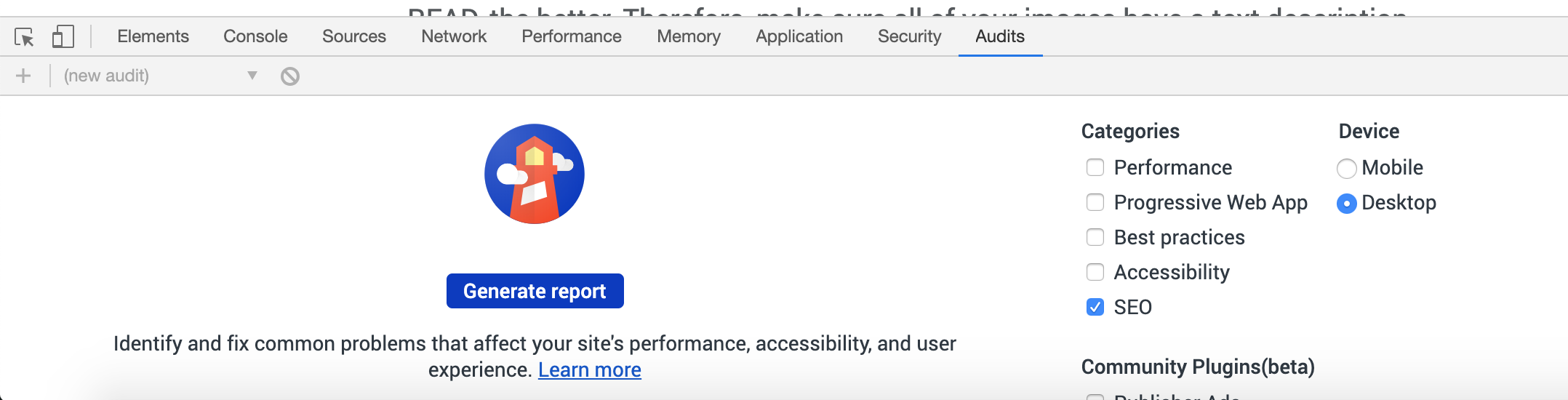 google site audit screenshot